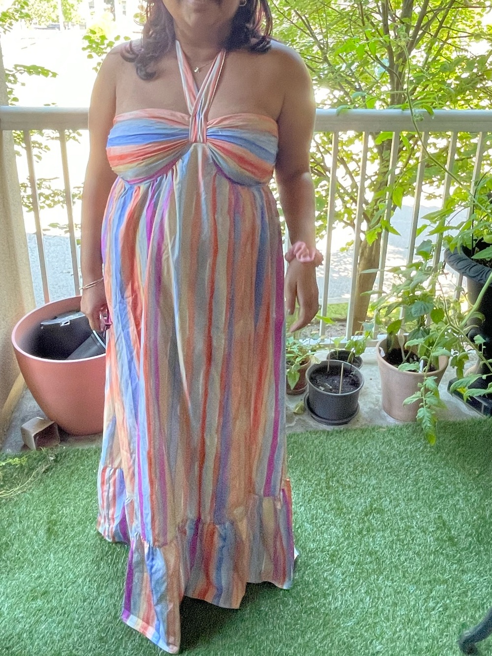 Free People Style Women’s Multicolor Stripe Halter Maxi Dress - Picture 2 of 3